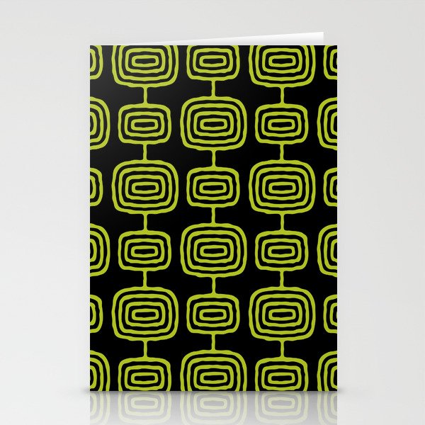 Mid Century Modern Atomic Rings Pattern Black and Chartreuse Stationery Card Gallery Image 2