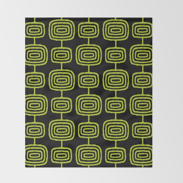 Mid Century Modern Atomic Rings Pattern Black and Chartreuse Throw Blanket Gallery Image 2