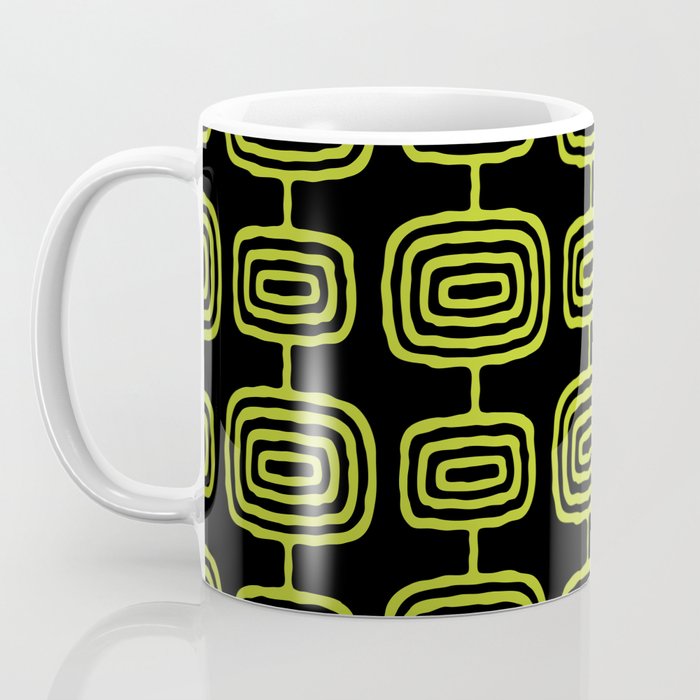 Mid Century Modern Atomic Rings Pattern Black and Chartreuse Coffee Mug Gallery Image 3
