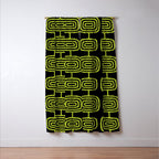 Mid Century Modern Atomic Rings Pattern Black and Chartreuse Window Curtain Gallery Image 3