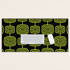 Mid Century Modern Atomic Rings Pattern Black and Chartreuse Desk Mat Gallery Image 1