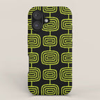Mid Century Modern Atomic Rings Pattern Black and Chartreuse iPhone Case Gallery Image 1