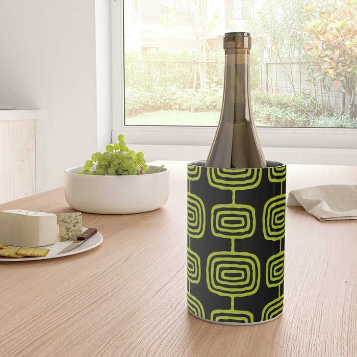 Mid Century Modern Atomic Rings Pattern Black and Chartreuse Wine Chiller Gallery Image 4