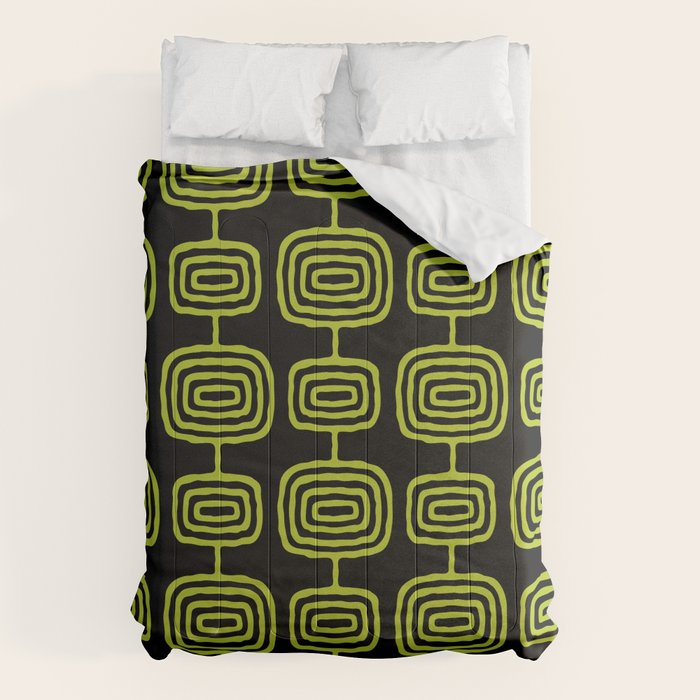 Mid Century Modern Atomic Rings Pattern Black and Chartreuse Comforter Gallery Image 1
