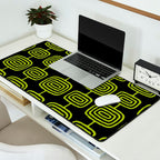 Mid Century Modern Atomic Rings Pattern Black and Chartreuse Desk Mat Gallery Image 2