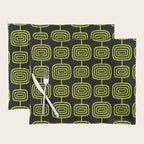 Mid Century Modern Atomic Rings Pattern Black and Chartreuse Placemat Gallery Image 1