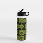 Mid Century Modern Atomic Rings Pattern Black and Chartreuse Water Bottle Gallery Image 1