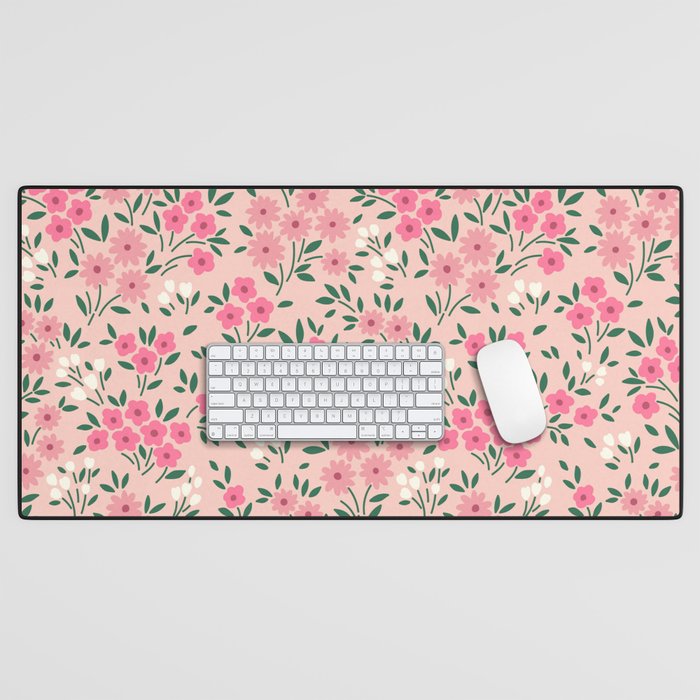 Blush Pink Ditsy Floral Pattern Desk Mat Gallery Image 1