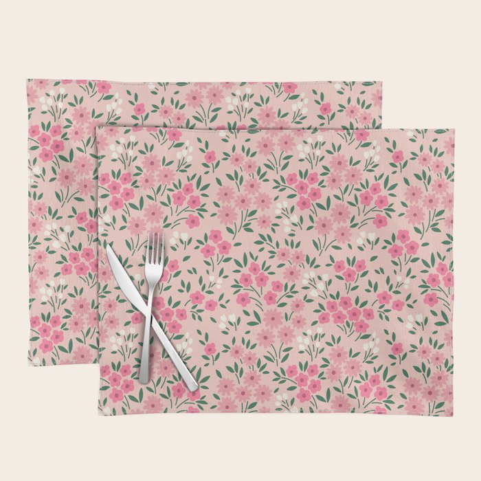 Blush Pink Ditsy Floral Pattern Placemat Gallery Image 1