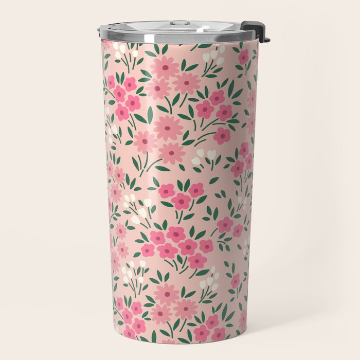 Blush Pink Ditsy Floral Pattern Travel Mug Gallery Image 2