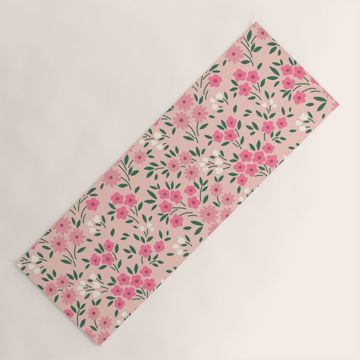Blush Pink Ditsy Floral Pattern Yoga Mat Gallery Image 1