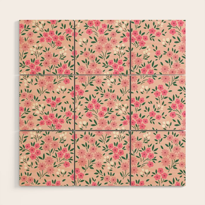 Blush Pink Ditsy Floral Pattern Wood Wall Art Gallery Image 1