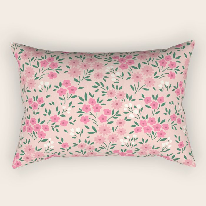 Blush Pink Ditsy Floral Pattern Rectangular Pillow Gallery Image 1