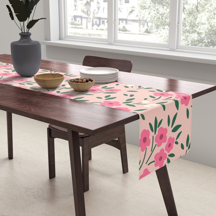 Blush Pink Ditsy Floral Pattern Table Runner Gallery Image 2
