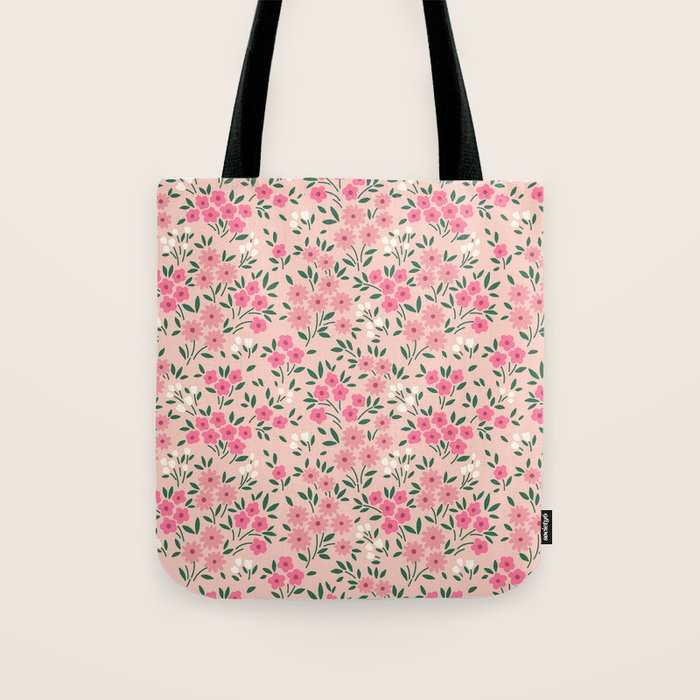 Blush Pink Ditsy Floral Pattern Tote Bag Gallery Image 1