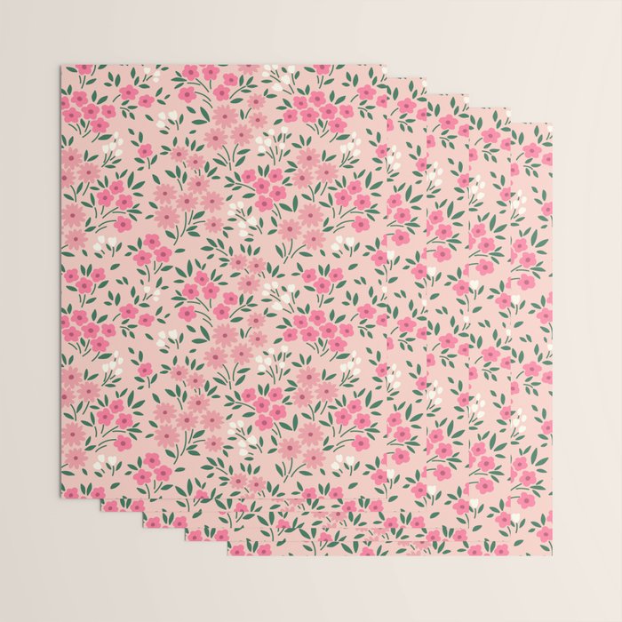 Blush Pink Ditsy Floral Pattern Wrapping Paper Gallery Image 3