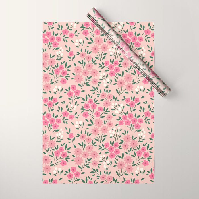 Blush Pink Ditsy Floral Pattern Wrapping Paper Gallery Image 1
