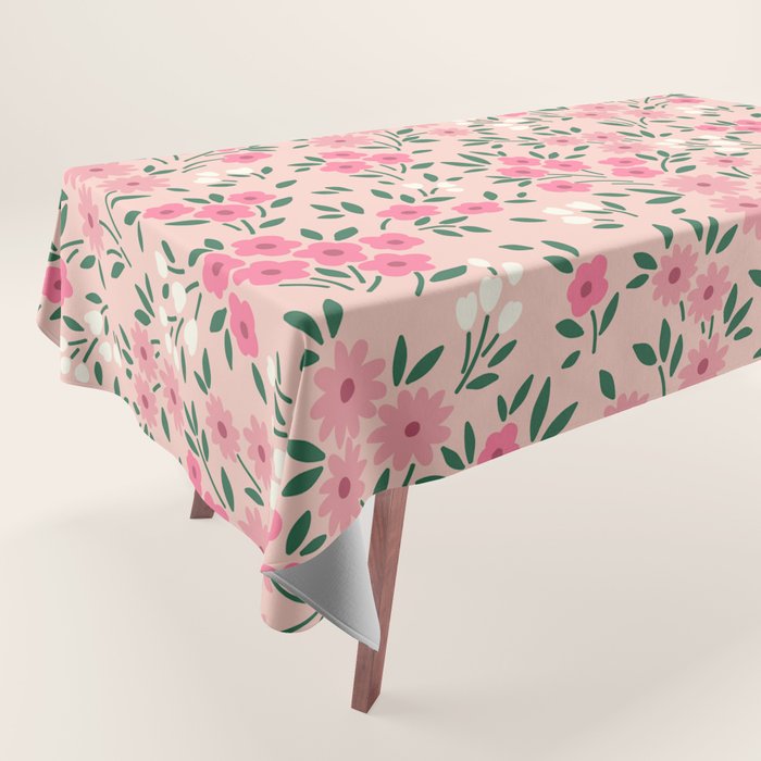 Blush Pink Ditsy Floral Pattern Tablecloth Gallery Image 1