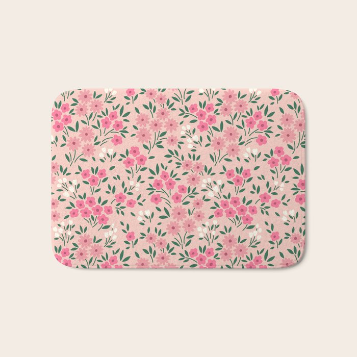 Blush Pink Ditsy Floral Pattern Bath Mat Gallery Image 1