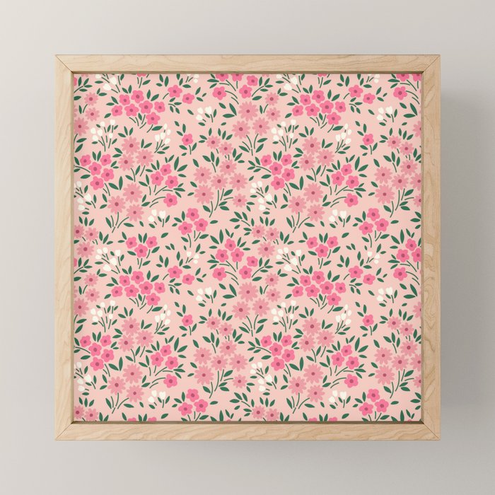 Blush Pink Ditsy Floral Pattern Mini Art Print Gallery Image 1