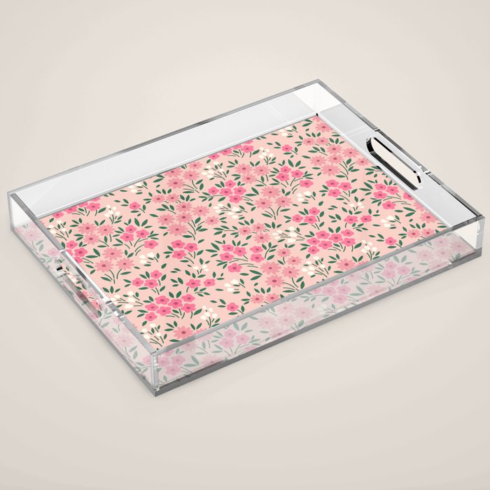 Blush Pink Ditsy Floral Pattern Acrylic Tray Gallery Image 1