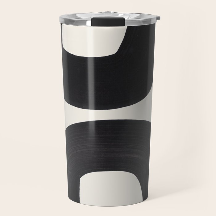 Mid Century Modern Minimalist Abstract Art Brush Strokes Black & White Ink Art Tribal Marking Travel Mug Gallery Image 1