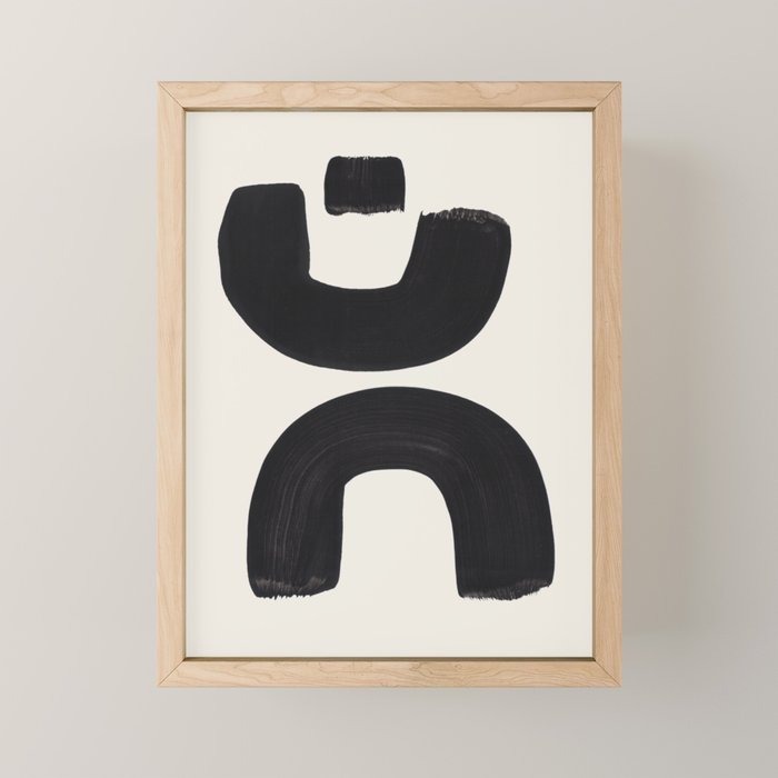 Mid Century Modern Minimalist Abstract Art Brush Strokes Black & White Ink Art Tribal Marking Mini Art Print Gallery Image 1