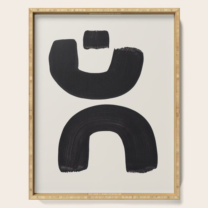 Mid Century Modern Minimalist Abstract Art Brush Strokes Black & White Ink Art Tribal Marking Serving Tray Gallery Image 1