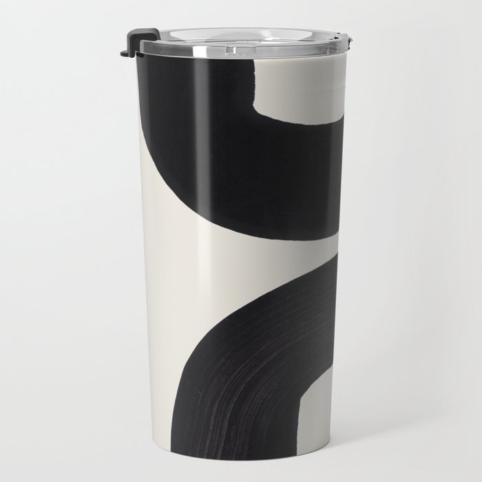 Mid Century Modern Minimalist Abstract Art Brush Strokes Black & White Ink Art Tribal Marking Travel Mug Gallery Image 3