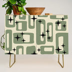 Retro Mid Century Modern Abstract Pattern 352 Black Sage Green and Beige Credenza Gallery Image 1