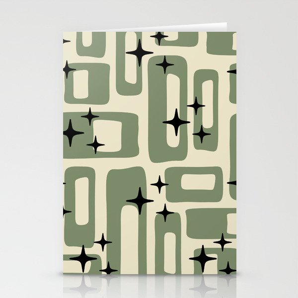 Retro Mid Century Modern Abstract Pattern 352 Black Sage Green and Beige Stationery Card Gallery Image 1