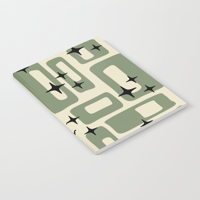 Retro Mid Century Modern Abstract Pattern 352 Black Sage Green and Beige Notebook Gallery Image 2