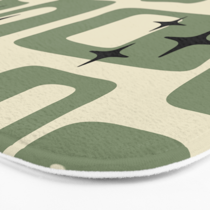 Retro Mid Century Modern Abstract Pattern 352 Black Sage Green and Beige Bath Mat Gallery Image 3