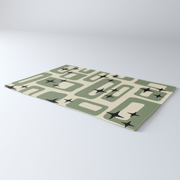 Retro Mid Century Modern Abstract Pattern 352 Black Sage Green and Beige Rug Gallery Image 3