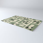 Retro Mid Century Modern Abstract Pattern 352 Black Sage Green and Beige Rug Gallery Image 3