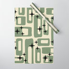Retro Mid Century Modern Abstract Pattern 352 Black Sage Green and Beige Wrapping Paper Gallery Image 1
