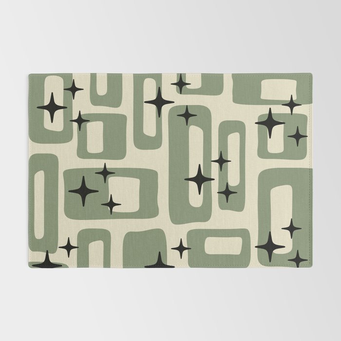 Retro Mid Century Modern Abstract Pattern 352 Black Sage Green and Beige Rug Gallery Image 2