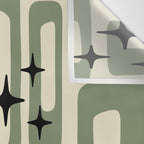 Retro Mid Century Modern Abstract Pattern 352 Black Sage Green and Beige Wall Tapestry Gallery Image 3