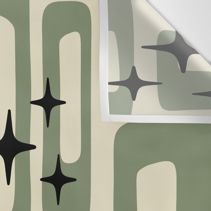 Retro Mid Century Modern Abstract Pattern 352 Black Sage Green and Beige Wall Tapestry Gallery Image 3