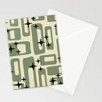 Retro Mid Century Modern Abstract Pattern 352 Black Sage Green and Beige Stationery Card Gallery Image 2