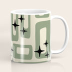 Retro Mid Century Modern Abstract Pattern 352 Black Sage Green and Beige Coffee Mug Gallery Image 1