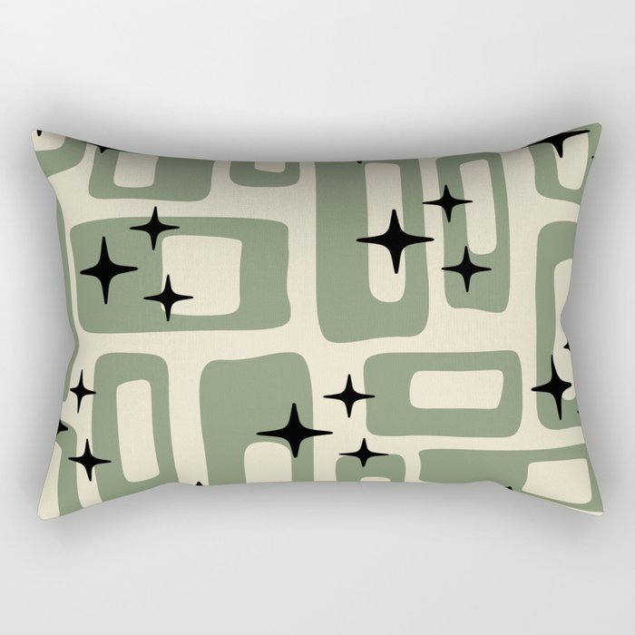 Retro Mid Century Modern Abstract Pattern 352 Black Sage Green and Beige Rectangular Pillow Gallery Image 1