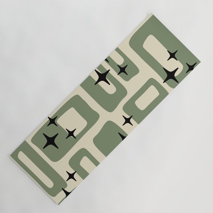 Retro Mid Century Modern Abstract Pattern 352 Black Sage Green and Beige Yoga Mat Gallery Image 1