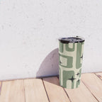 Retro Mid Century Modern Abstract Pattern 352 Black Sage Green and Beige Travel Mug Gallery Image 4