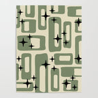 Retro Mid Century Modern Abstract Pattern 352 Black Sage Green and Beige Poster Gallery Image 4