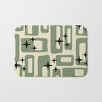 Retro Mid Century Modern Abstract Pattern 352 Black Sage Green and Beige Bath Mat Gallery Image 1