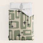 Retro Mid Century Modern Abstract Pattern 352 Black Sage Green and Beige Duvet Cover Gallery Image 6