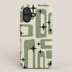 Retro Mid Century Modern Abstract Pattern 352 Black Sage Green and Beige iPhone Case Gallery Image 1