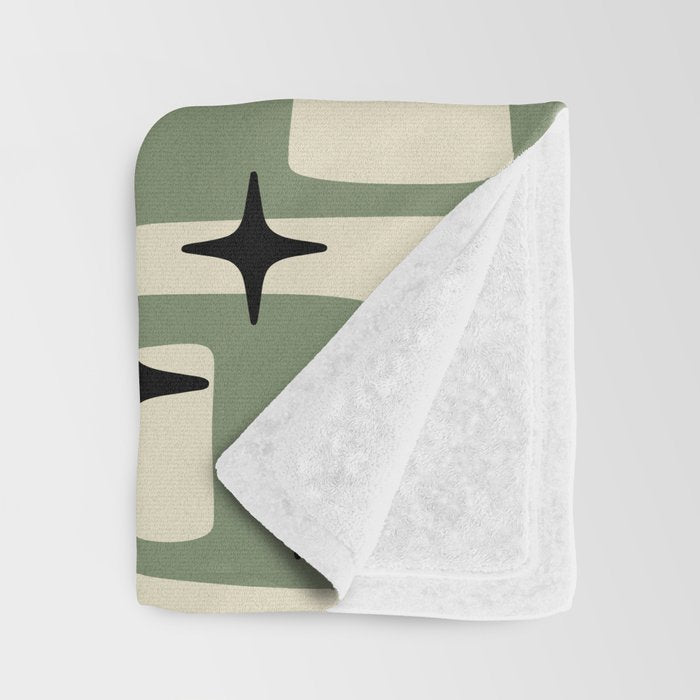 Retro Mid Century Modern Abstract Pattern 352 Black Sage Green and Beige Throw Blanket Gallery Image 3
