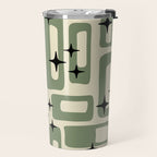 Retro Mid Century Modern Abstract Pattern 352 Black Sage Green and Beige Travel Mug Gallery Image 2